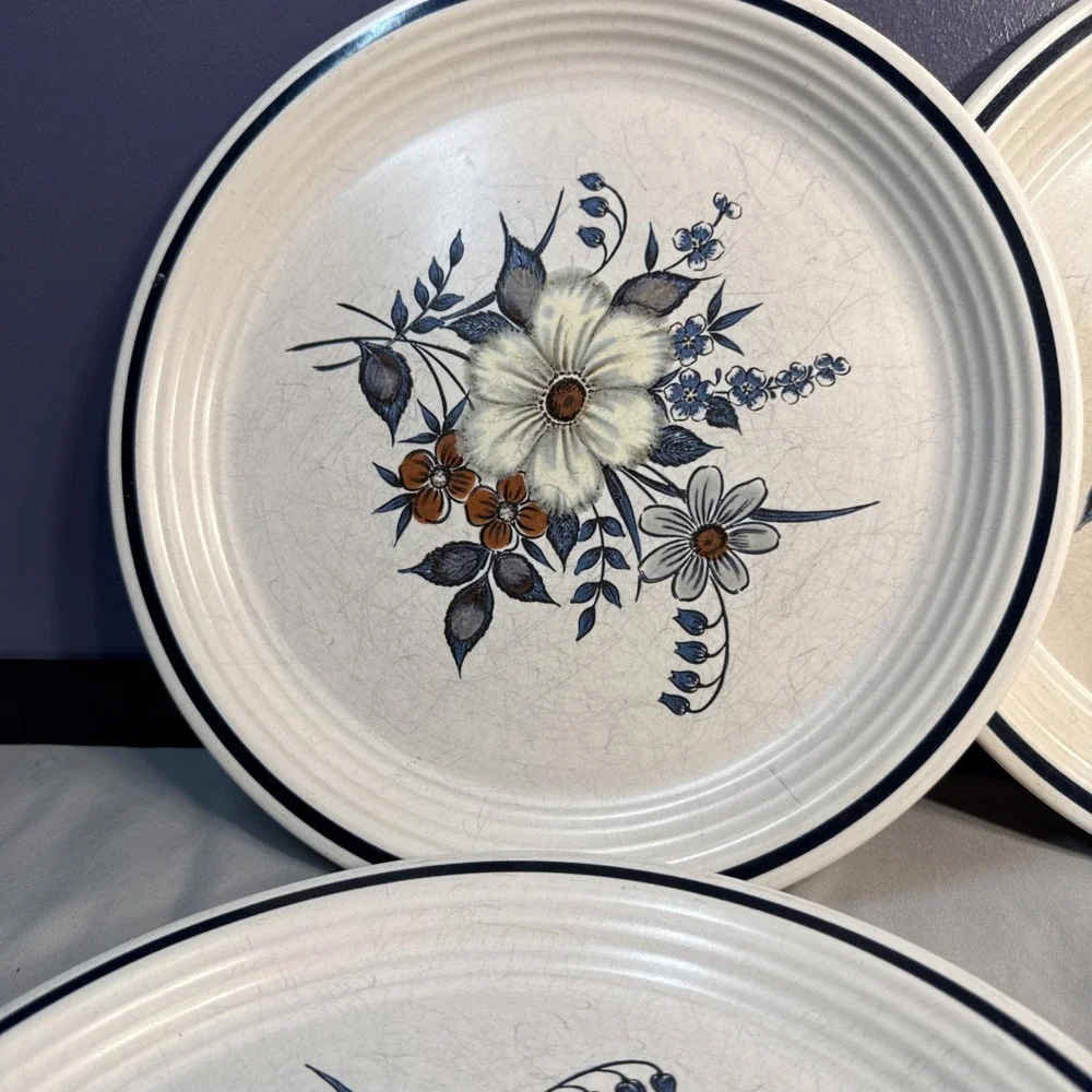Vintage Town & Country Blue Ridge Stoneware Dinner Plates Set of 4 Japan